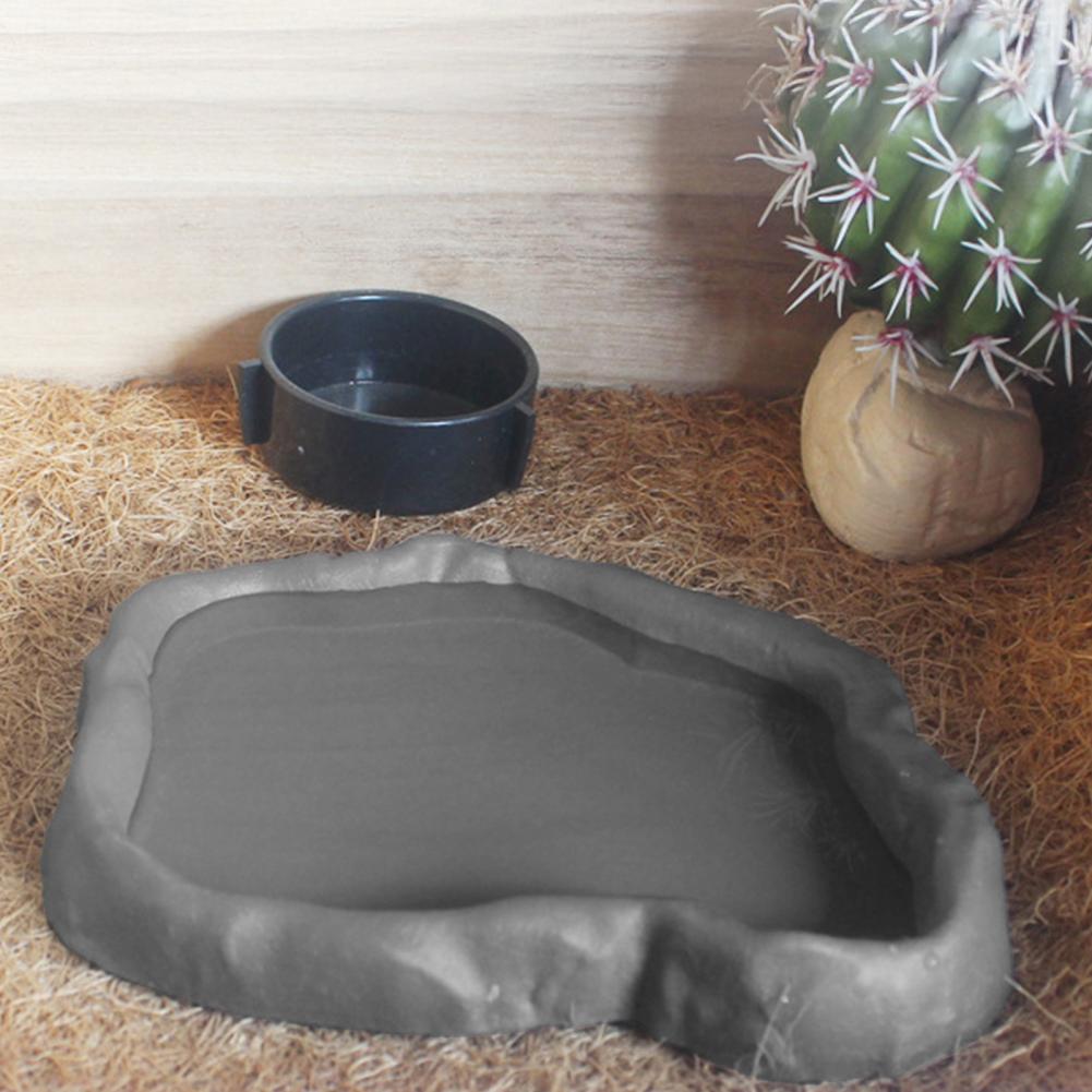 Water Dish Reptile - สัตว์เลื้อยคลาน Feeder พลาสติกเลียนแบบ Rock Design อาหารและน้ําจานชามสําหรับเต่า